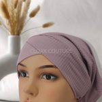 Lilac Ribbed Criss Cross Hijab Cap Image