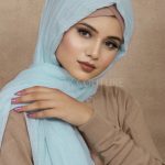 Misty Blue Crinkled Cotton Hijab Image