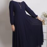 Tanaaz Flared Layered Gown / Abaya â€“ Deep Blue Image