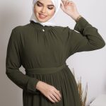 Elham Olive Tiered Abaya Dress Image