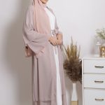 Zara Double Layer Open Abaya Dress â€“ Greige Image