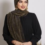 Dark Gold Metallic Pleated Hijab Image