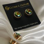 Gold Rimmed Emerald No-Snag Magnetic Hijab Pin ( 1 pair ) Image