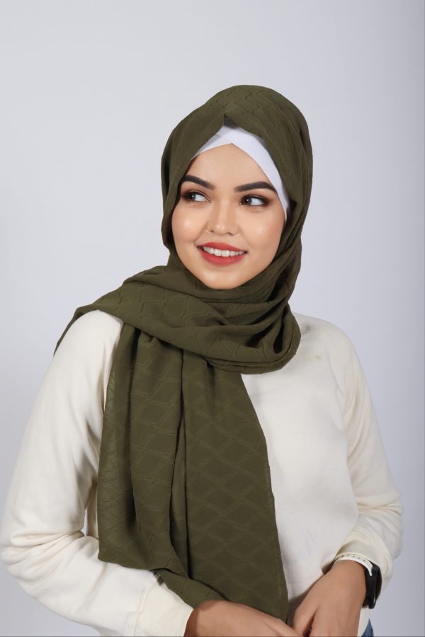 Olive Turkish Rhombus Embossed Hijab