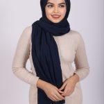 Navy Ribbed Cotton Hijab Image
