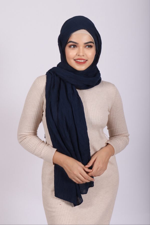 Navy Ribbed Cotton Hijab