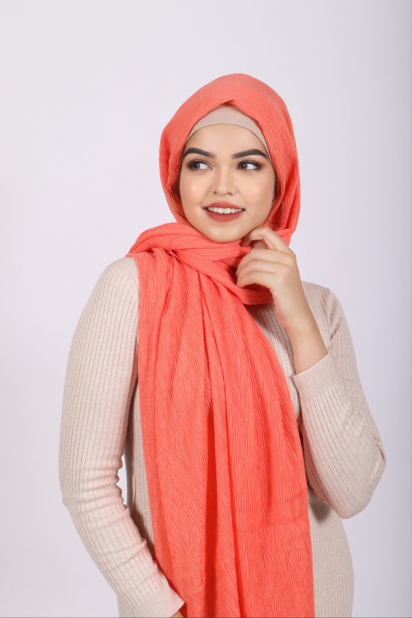 Coral Ribbed Cotton Hijab