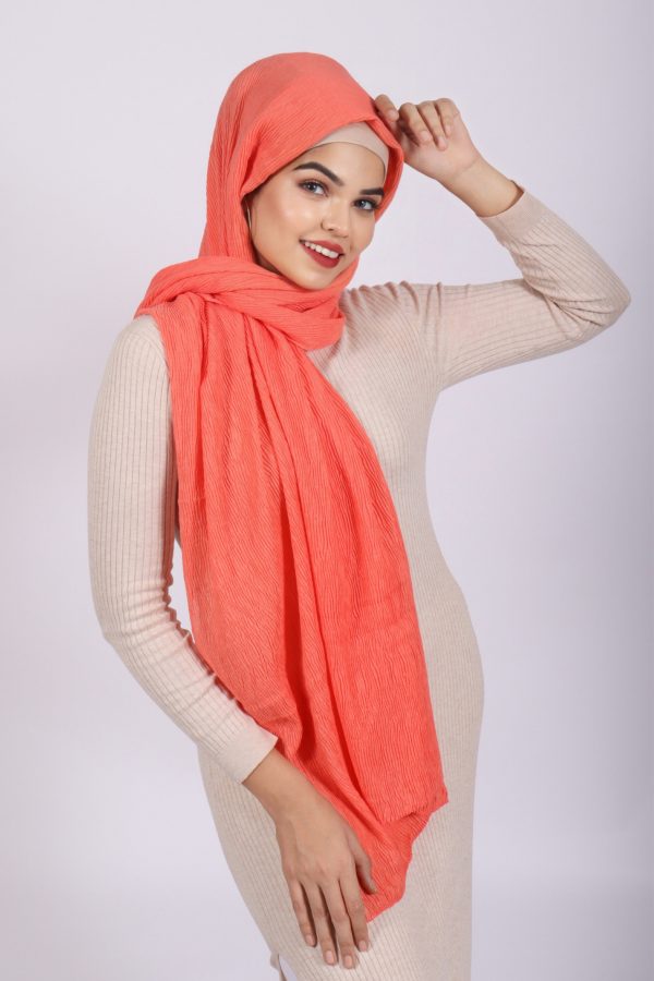 Coral Ribbed Cotton Hijab
