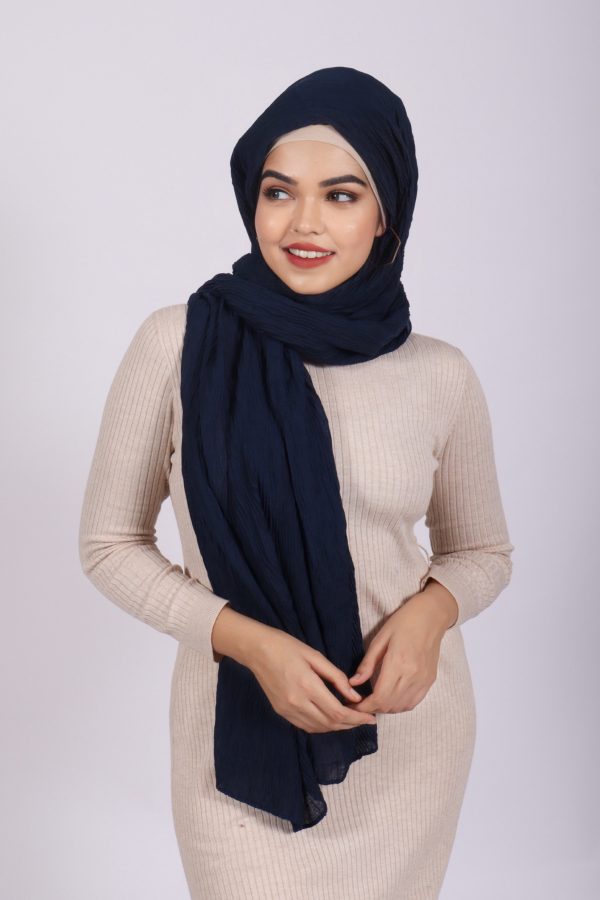 Navy Ribbed Cotton Hijab