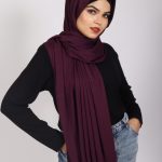 Plum Turkish Pleated Jersey Hijab Image
