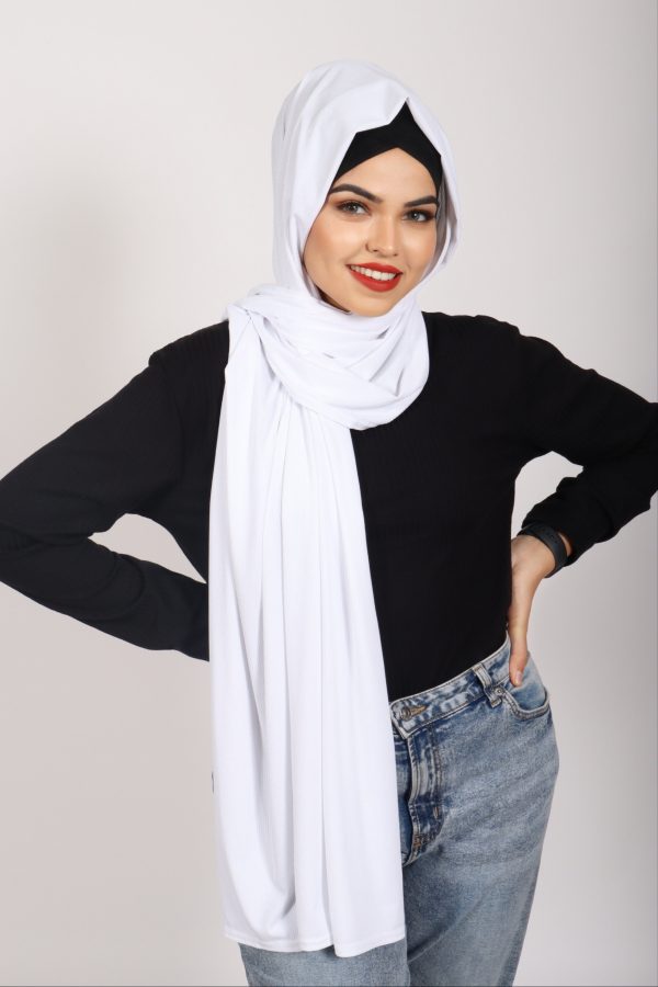 White Turkish Pleated Jersey Hijab
