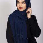 English Blue Pleated Pearl Hijab Image
