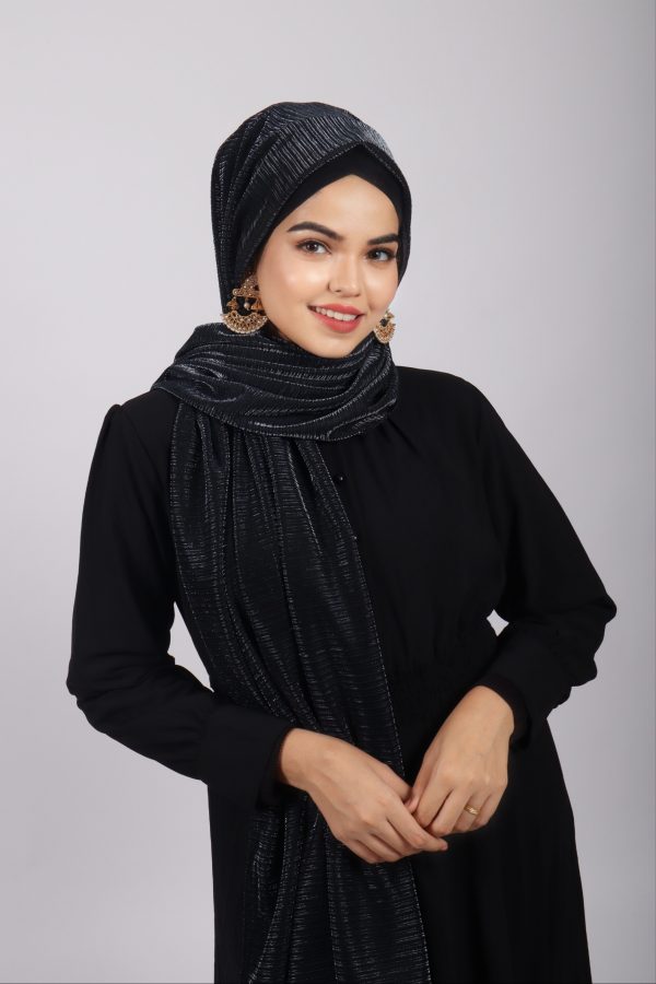 Black Gold Metallic Ribbed Hijab