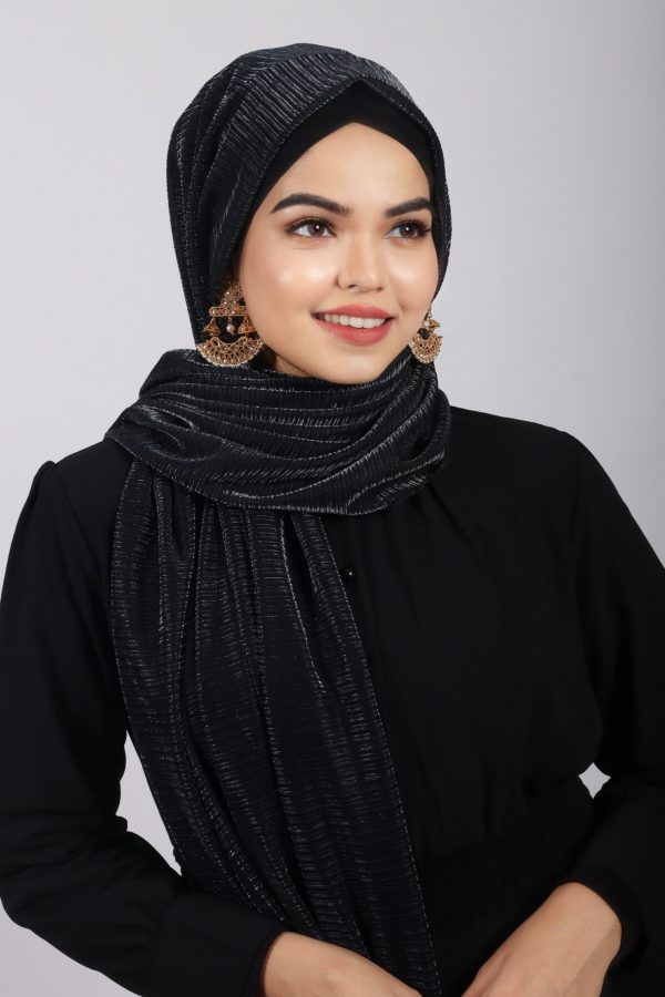 Black Gold Metallic Ribbed Hijab