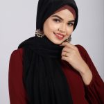 Jet Black Metallic Ribbed Hijab Image