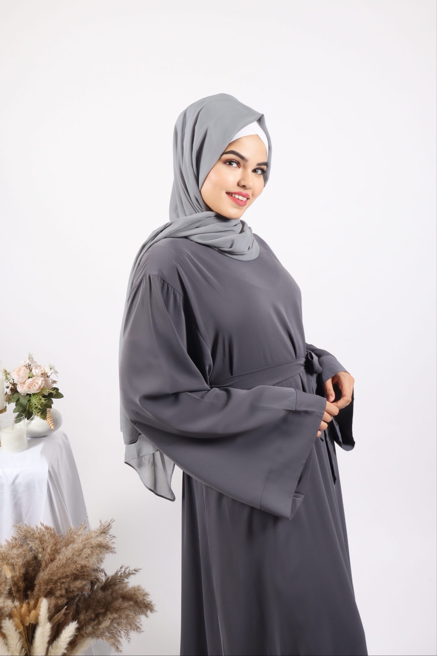 Buy Eve Classic Abaya Dress Grey Korean Nida Online at Deal Prices