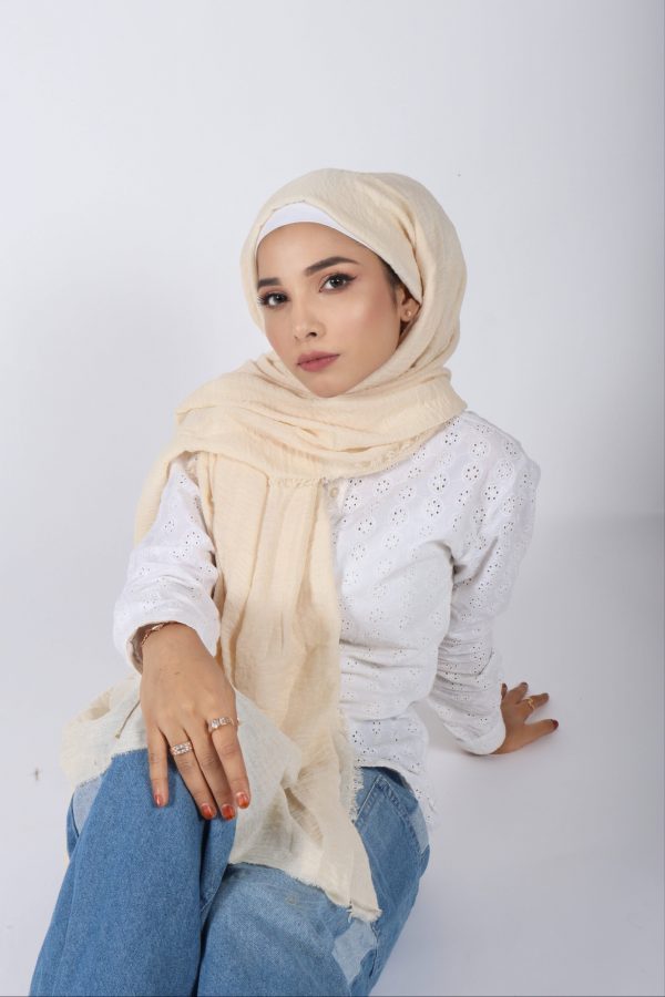 French Cream Crinkled Viscose Hijab