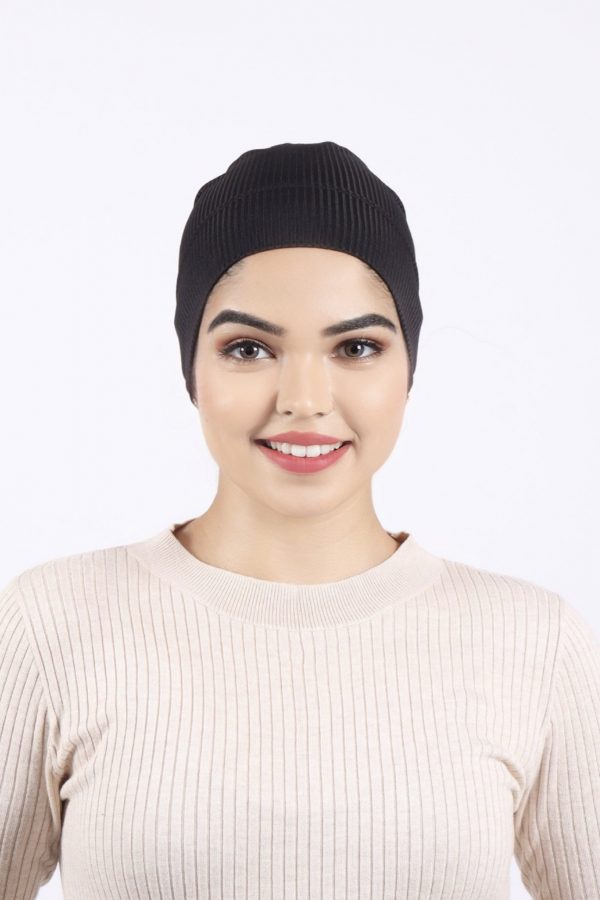 Black Ribbed Tube Hijab Cap