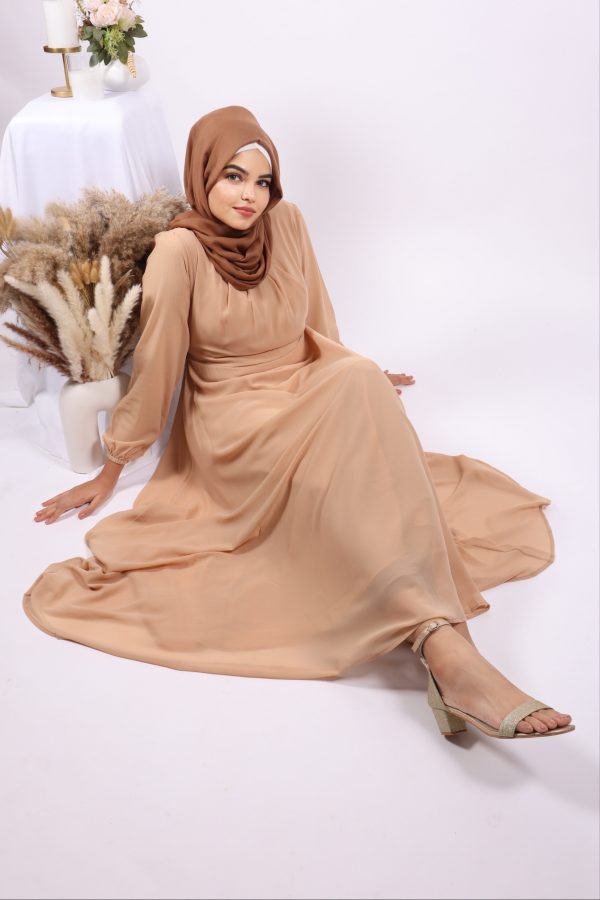 Tanaaz Flared Layered Gown / Abaya â€“ Beige