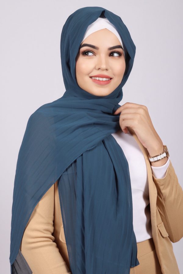 Dutch Blue Chiffon Pleated Hijab