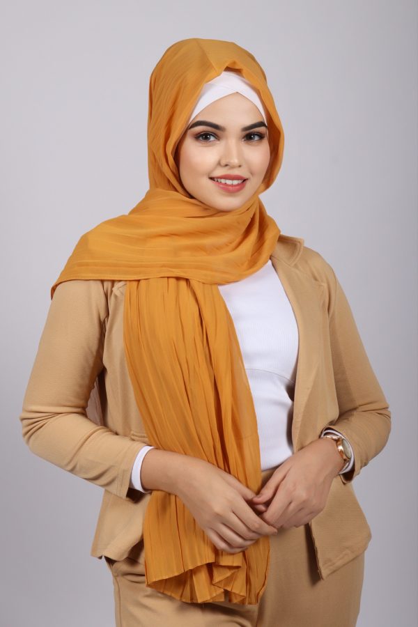 Mustard Chiffon Pleated Hijab