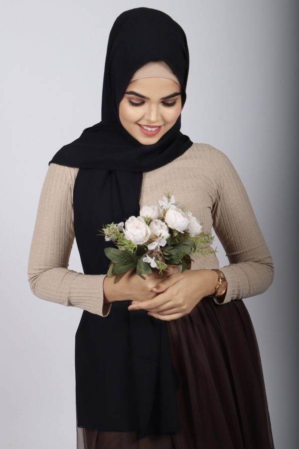 Black Laser Georgette Crochet Hijab