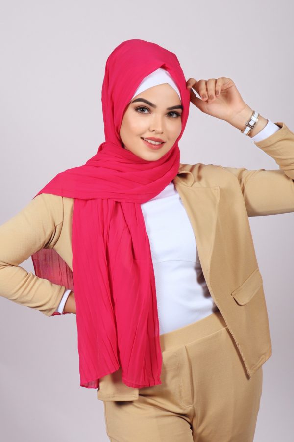 Hot Pink Chiffon Pleated Hijab