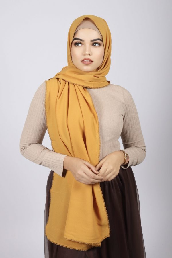 Honey Laser Georgette Crochet Hijab