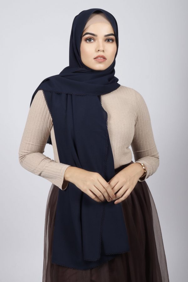 Navy Laser Georgette Crochet Hijab
