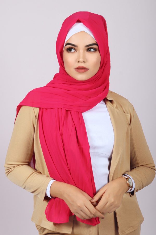 Hot Pink Chiffon Pleated Hijab