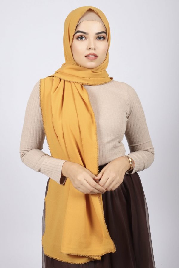 Honey Laser Georgette Crochet Hijab