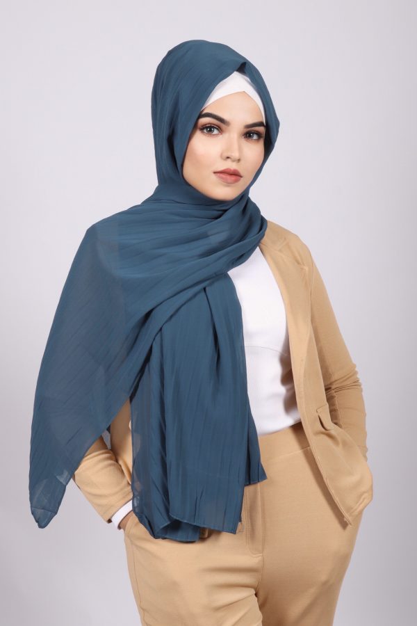 Dutch Blue Chiffon Pleated Hijab
