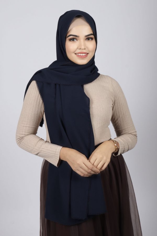 Navy Laser Georgette Crochet Hijab