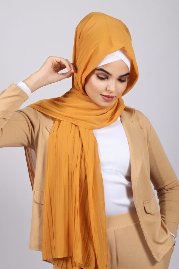Mustard Chiffon Pleated Hijab