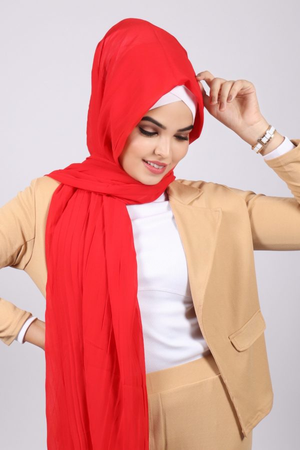 Fruity Red Chiffon Pleated Hijab