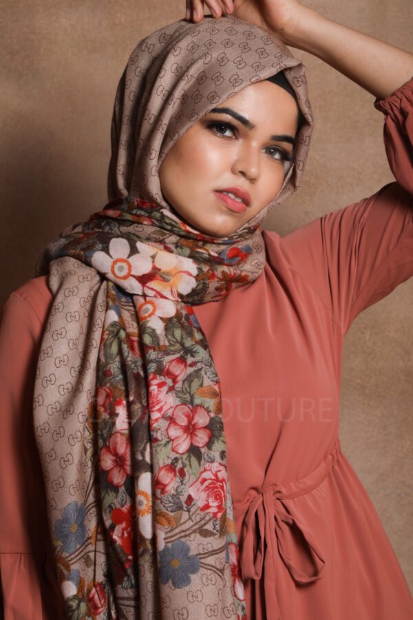 Golden Beige Floral Premium Viscose Hijab