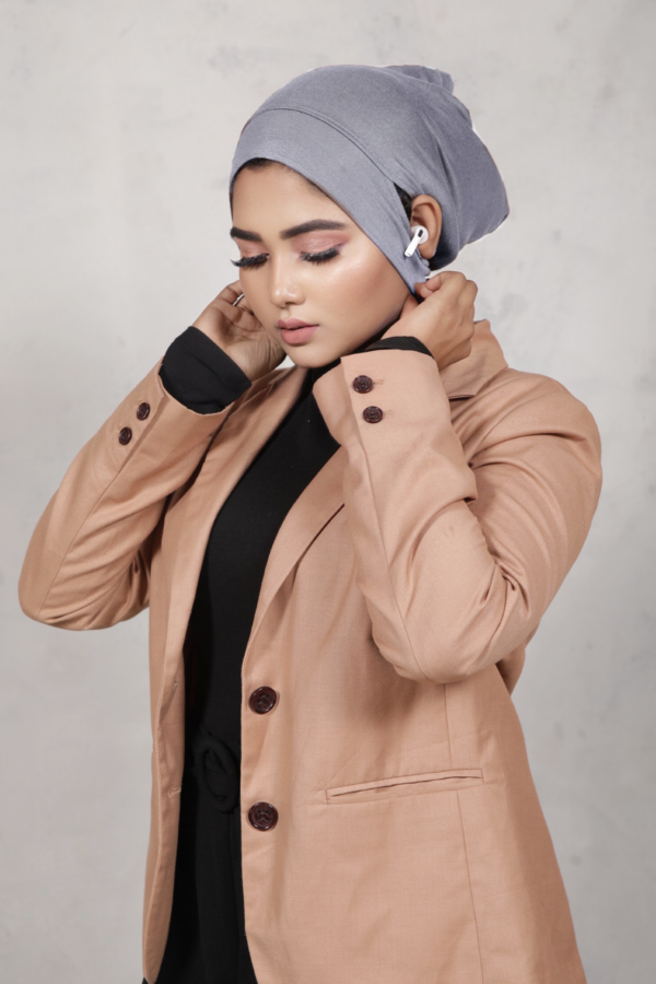 Grey Ear-slit Access Hijab Cap