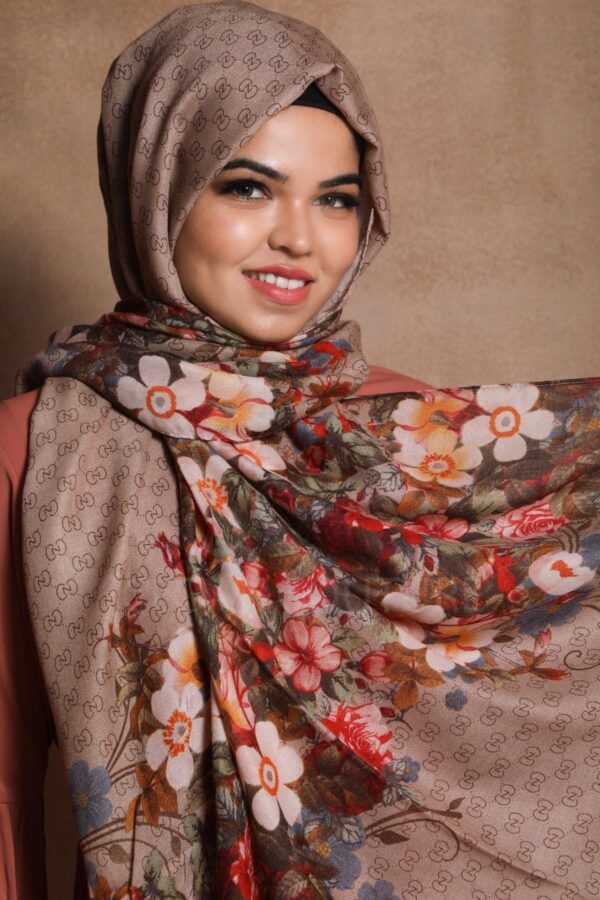 Golden Beige Floral Premium Viscose Hijab