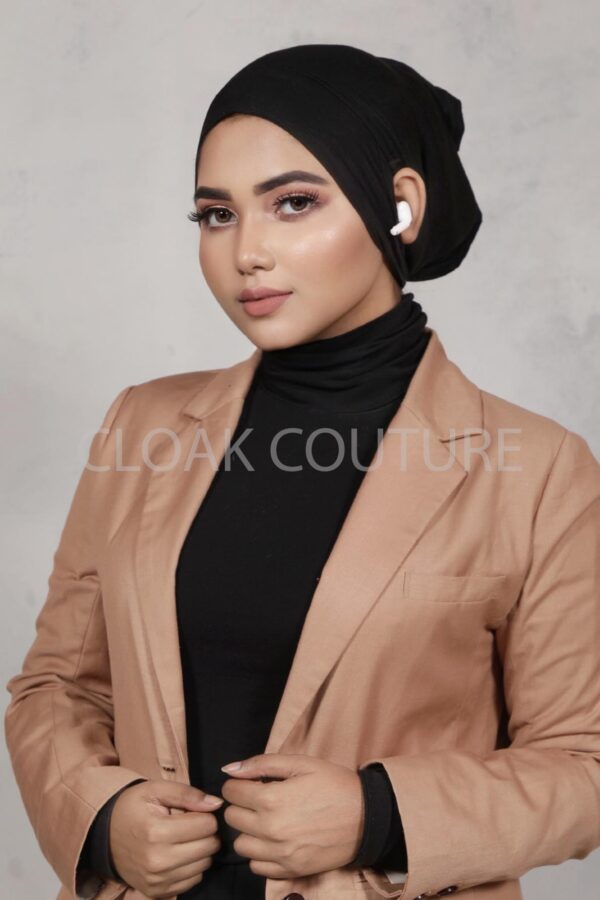 Black Ear-slit Access Hijab Cap