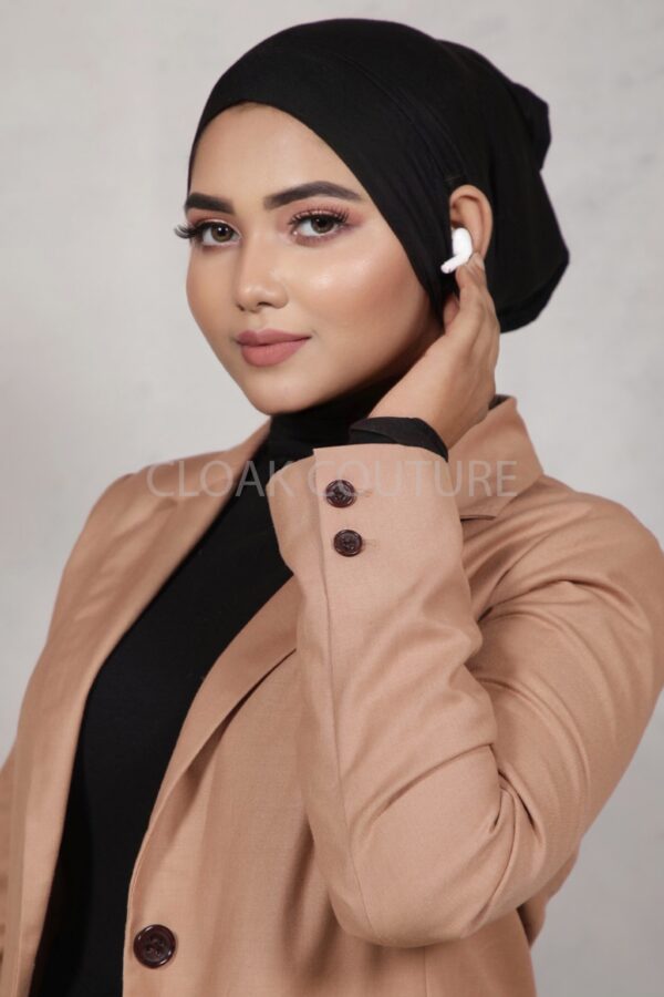 Black Ear-slit Access Hijab Cap