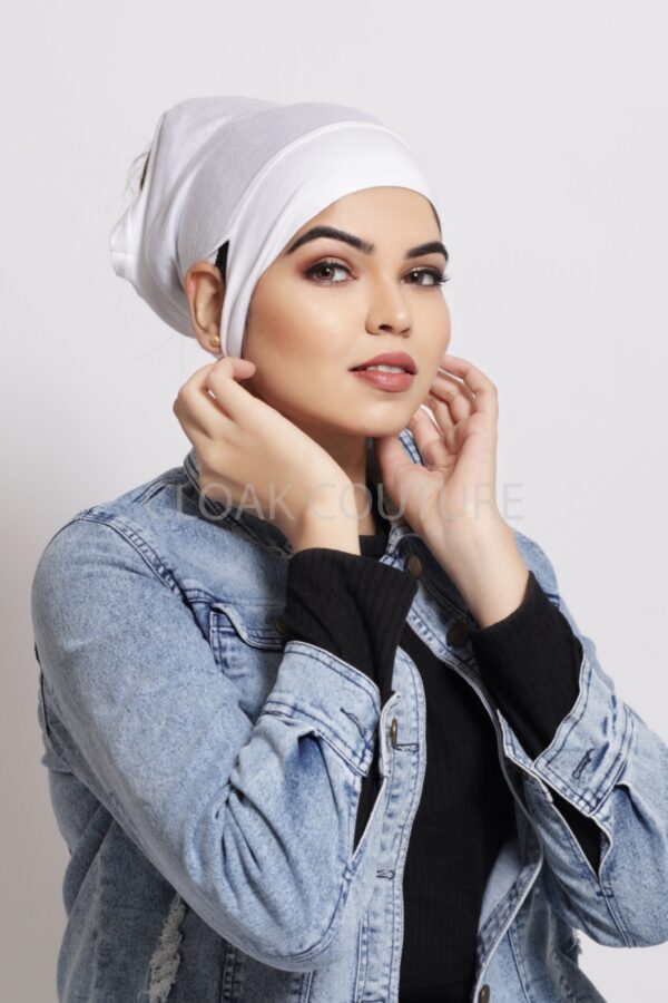 White Ear-slit Access Hijab Cap