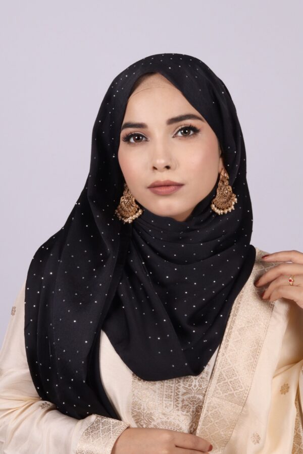 Black Rhinestone Silk Hijab