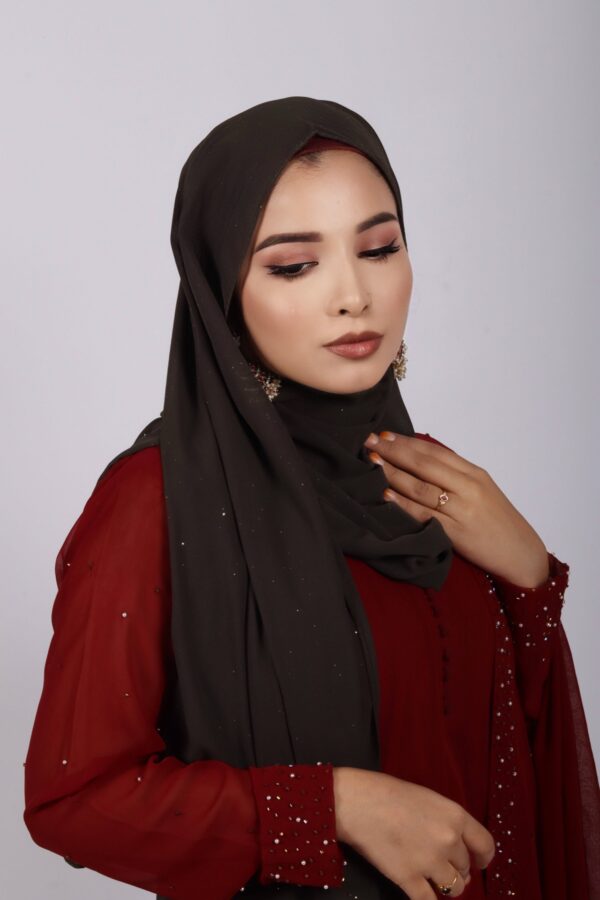 Deep Olive Glitter Chiffon Hijab