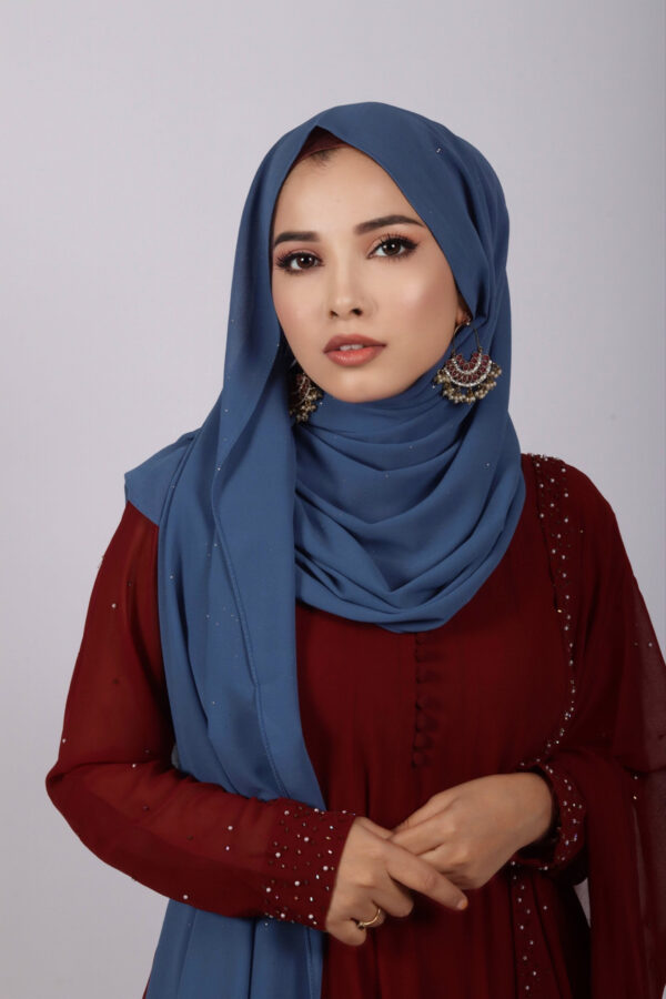Vintage Blue Glitter Chiffon Hijab