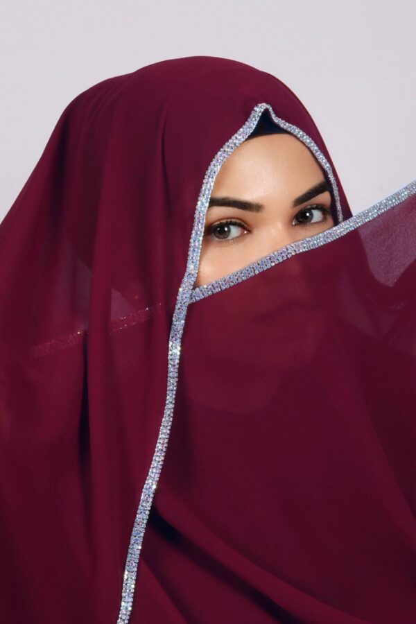 Bridal Maroon Crystal Hijab