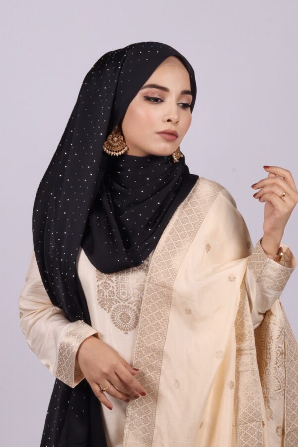 Black Rhinestone Silk Hijab