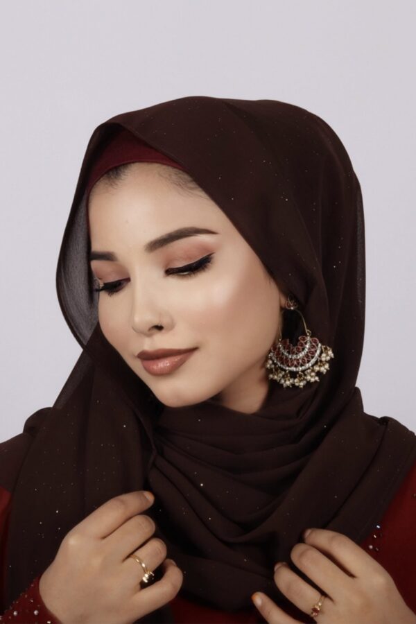 Chocolate Brown Glitter Chiffon Hijab