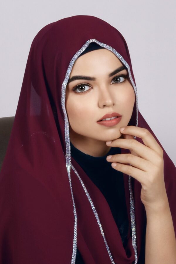 Bridal Maroon Crystal Hijab