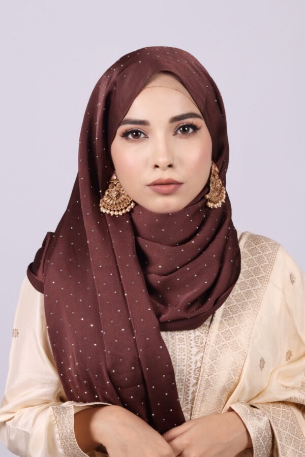 Brown Rhinestone Silk Hijab