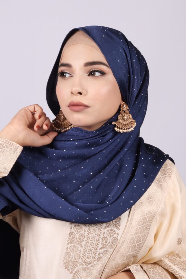 Midnight Blue Rhinestone Silk Hijab